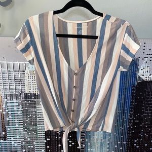 3 for $15//Striped AEO T-Shirt with buttons and tie